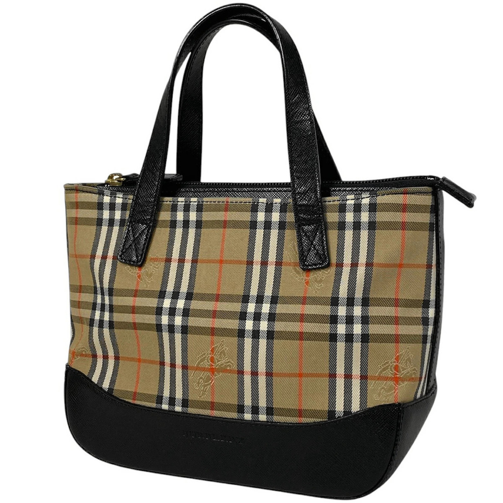Burberry Check Handbag Canvas Brown Black